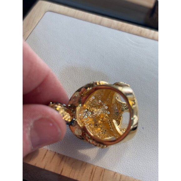 Gold Turtle Ring With Blue & Clear Crystals Adjustable Size 7 Fashion Jewelry Ac - Picture 8 of 16